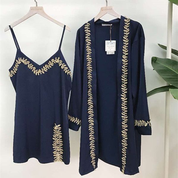 new spring summer women's satin silk embroidery pajamas long sleeve cardigan bathrobe + dress two piece home suit sleepwear, Black;red
new spring summer women's satin silk embroidery pajamas long sleeve cardigan bathrobe + dress two piece home suit sleepwear, Black;red