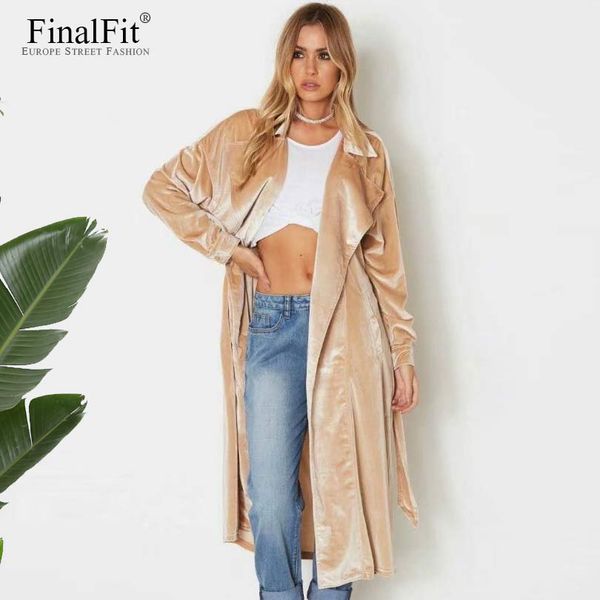 long trench coat women thick slim adjustable waist velvet women coat, Tan;black