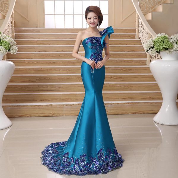 new luxurious beautiful summer dress long chinese style gown one shoulder female vestido blue qipao gown mermaid women party dress, White;black
new luxurious beautiful summer dress long chinese style gown one shoulder female vestido blue qipao gown mermaid women party dress, White;black