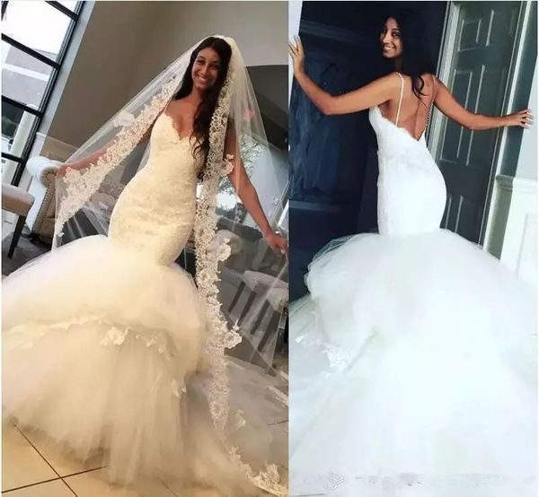 backless mermaid wedding dresses 2019 spaghetti floor length boho bridal gowns vestido de novia plus size beach wedding dress, White 
backless mermaid wedding dresses 2019 spaghetti floor length boho bridal gowns vestido de novia plus size beach wedding dress, White