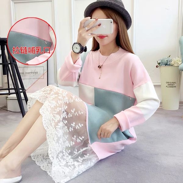 women mom pregnant nursing baby maternity patchwork long sleeve dress clothes women multi-function mother breastfeeding dress, White
women mom pregnant nursing baby maternity patchwork long sleeve dress clothes women multi-function mother breastfeeding dress, White
