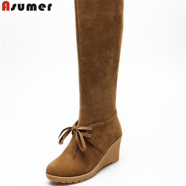 asumer 2017 winter new arrive women boots fashion flock solid color knee high boots bowknot wedges big size 34-43, Black
asumer 2017 winter new arrive women boots fashion flock solid color knee high boots bowknot wedges big size 34-43, Black