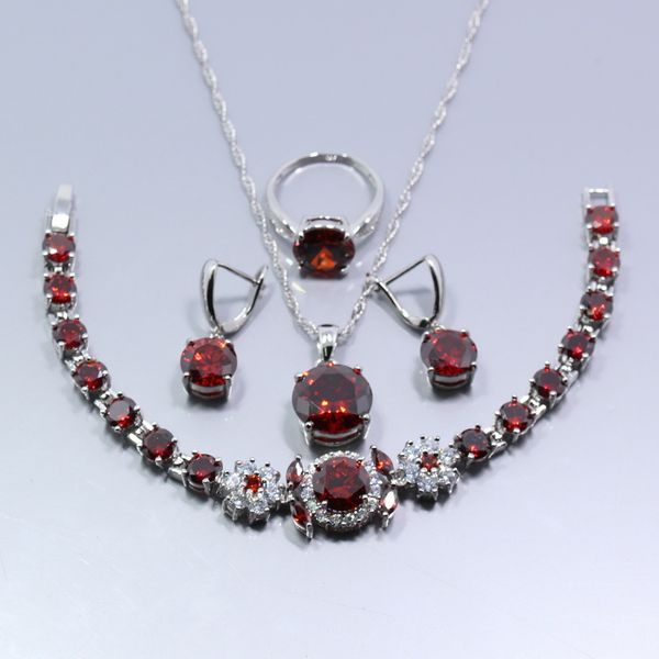925 sterling silver red garnet white zircon princess 4pcs jewelry set for women ring necklace pendant bracelet earring z20, Slivery;golden
925 sterling silver red garnet white zircon princess 4pcs jewelry set for women ring necklace pendant bracelet earring z20, Slivery;golden