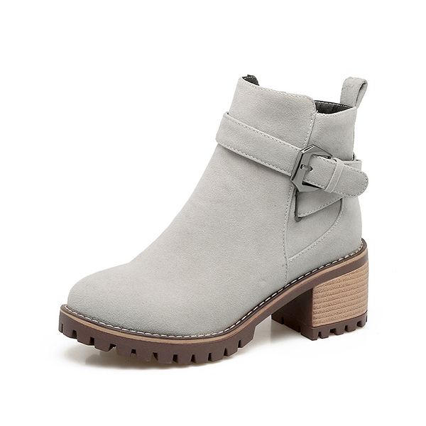 2018 plus size 33-43 platform zip up woman shoes fashion square heels buckle black gray ankle boots western boot women