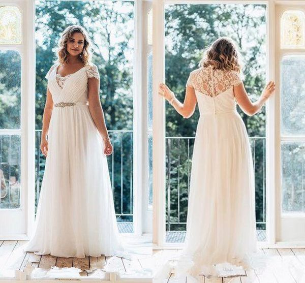 2018 elegant wedding dresses plus size v neck with short sleeves applique ribbon with crystal beaded chiffon hollow back lace gowns, White
2018 elegant wedding dresses plus size v neck with short sleeves applique ribbon with crystal beaded chiffon hollow back lace gowns, White