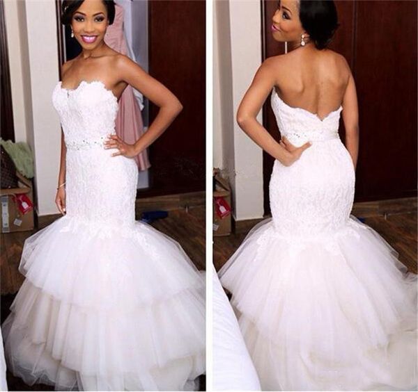 beaded lace mermaid african wedding dresses plus size strapless white tiered tulle court train crystal bridal gowns
beaded lace mermaid african wedding dresses plus size strapless white tiered tulle court train crystal bridal gowns