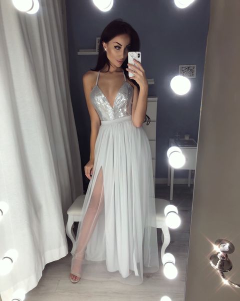 v-neck sequin long prom dresses slit evening gowns tulle evening dress new floor length custom grey prom dress, Red
v-neck sequin long prom dresses slit evening gowns tulle evening dress new floor length custom grey prom dress, Red
