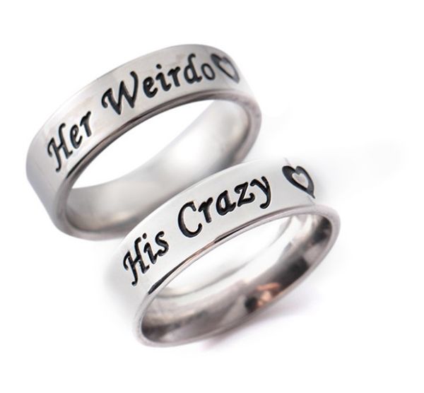 his crazy her weirdo rings stainless steel lovers pair ring titanium fashion variety size band rings, Silver
his crazy her weirdo rings stainless steel lovers pair ring titanium fashion variety size band rings, Silver