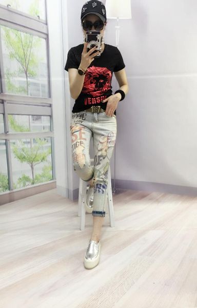 boyfriend casual women fashion letters printed bronzing jeans lady fashion hole pencil denim pants woman skinny ripped trousers, Blue
boyfriend casual women fashion letters printed bronzing jeans lady fashion hole pencil denim pants woman skinny ripped trousers, Blue