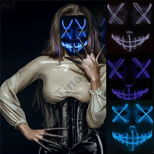 

9 color led halloween ghost masks the purge movie wire glowing mask masquerade full face masks costumes party mask gift 20pcs t1i981