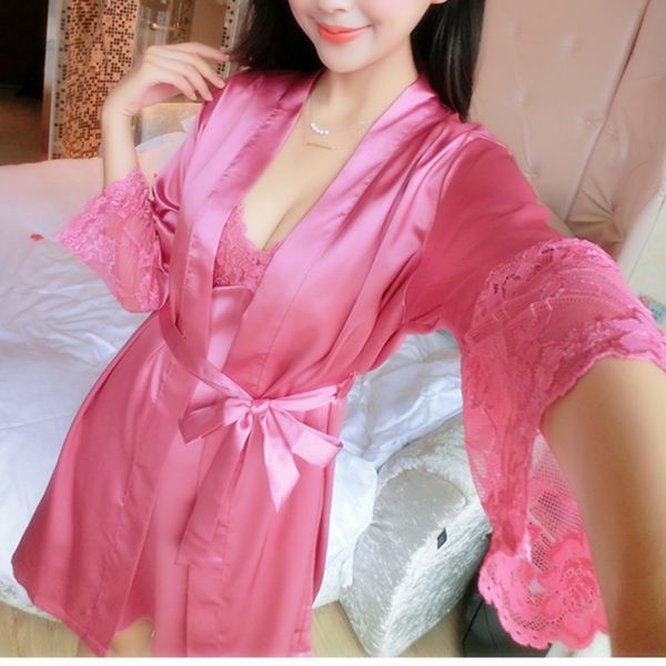 women lace silk satin nightgown bathrobe pajamas sets long sleeve sleepwear lounge nuisette pyjama femme nightdress ladies, Red;black
women lace silk satin nightgown bathrobe pajamas sets long sleeve sleepwear lounge nuisette pyjama femme nightdress ladies, Red;black