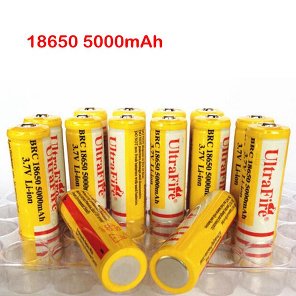 

ultra fire 18650 3.7v 5000mah lithium rechargeable battery yellow,ultrafire brc 18650 li-ion batteries with charger