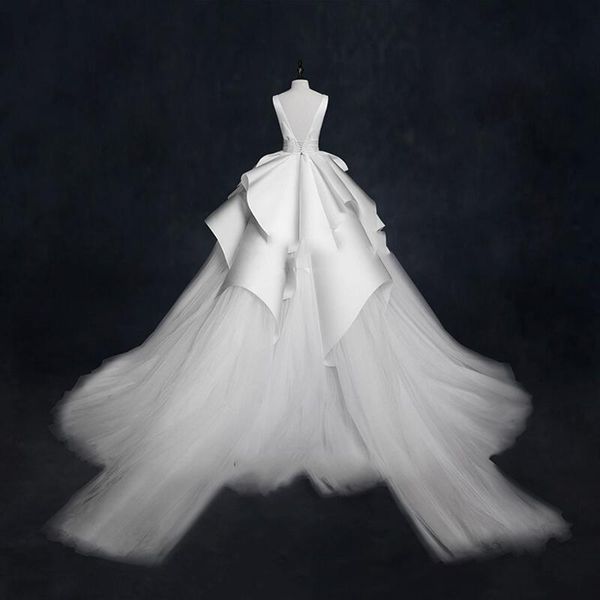 gorgeous ball gown wedding dresses with sheer neckline tiered peplum tulle satin bridal dress long train beach wedding gowns back, White
gorgeous ball gown wedding dresses with sheer neckline tiered peplum tulle satin bridal dress long train beach wedding gowns back, White