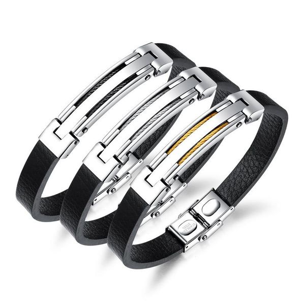 Gold Silver Black Color Fashion Simple Men's Leather Bangle Stainless Steel Bracelet Watchband Jewelry Gift for Men Boys 1253
Gold Silver Black Color Fashion Simple Men's Leather Bangle Stainless Steel Bracelet Watchband Jewelry Gift for Men Boys 1253