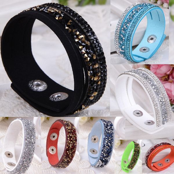 34 colors backward rhinestones multilayer wrap bracelet colorful pu flocking leather charm bangles wristband women christmas gift, Golden;silver
34 colors backward rhinestones multilayer wrap bracelet colorful pu flocking leather charm bangles wristband women christmas gift, Golden;silver