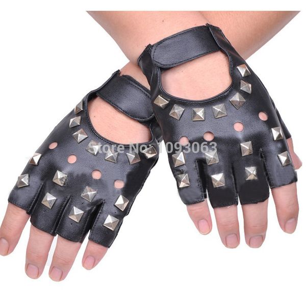 men' half finger glove nightclub stud faux leather dance mitten spike punk rivets, Blue;gray
men' half finger glove nightclub stud faux leather dance mitten spike punk rivets, Blue;gray