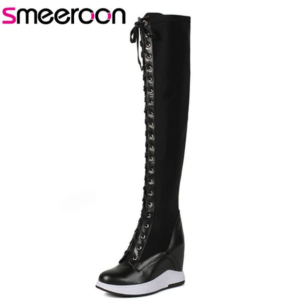 smeeroon 2018 genuine leather women's boots round toe autumn winter thigh high over the knee boots fashion shoes, Black
smeeroon 2018 genuine leather women's boots round toe autumn winter thigh high over the knee boots fashion shoes, Black