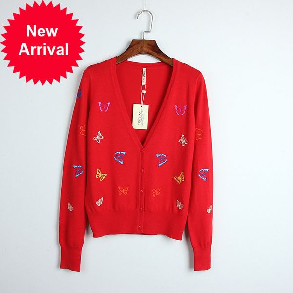 2018 spring new sweet butterfly embroidery long sleeve v neck winter women sweaters, White;black
2018 spring new sweet butterfly embroidery long sleeve v neck winter women sweaters, White;black