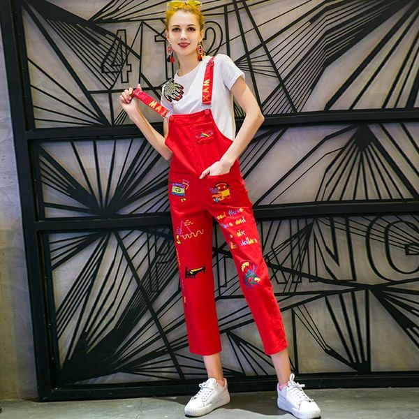 women's jumpsuits & rompers 2021 spring autumn fashion cartoon embroidery denim female casual jean suspender overalls bodysuits l949, Black;white
women's jumpsuits & rompers 2021 spring autumn fashion cartoon embroidery denim female casual jean suspender overalls bodysuits l949, Black;white