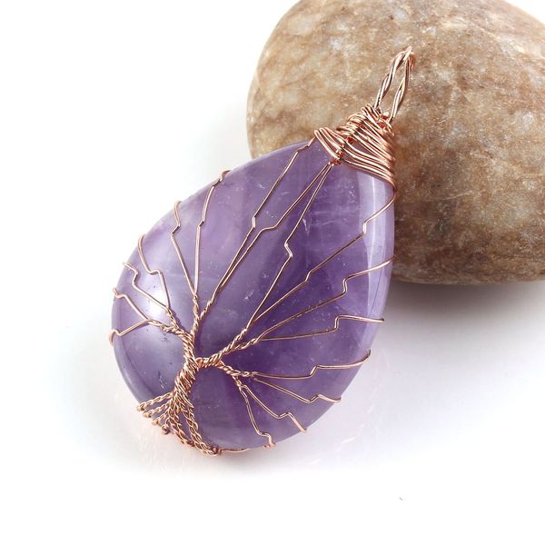 kraft-beads summer style rose gold color natural purple stone tree life wire wrapped water drop pendant amethysts jewelry, Black
kraft-beads summer style rose gold color natural purple stone tree life wire wrapped water drop pendant amethysts jewelry, Black