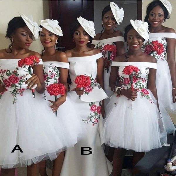 2018 african short bridesmaid dresses off shoulder satin peplum tulle appliques black girls maid of honor country gowns wedding guest dress, White;pink
2018 african short bridesmaid dresses off shoulder satin peplum tulle appliques black girls maid of honor country gowns wedding guest dress, White;pink