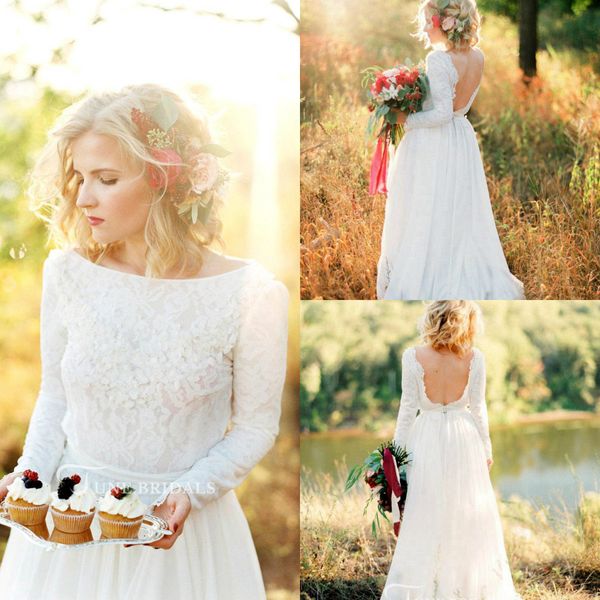 romantic chiffon wedding dresses long a-line lace bodice appliques sweep train long sleeve boho wedding dress backless bridal gowns, White
romantic chiffon wedding dresses long a-line lace bodice appliques sweep train long sleeve boho wedding dress backless bridal gowns, White
