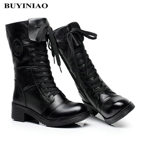 2018 motorcycle boots winter mid-calf boots cowhide leather lace-up spring autumn ladies size 35-40, Black
2018 motorcycle boots winter mid-calf boots cowhide leather lace-up spring autumn ladies size 35-40, Black