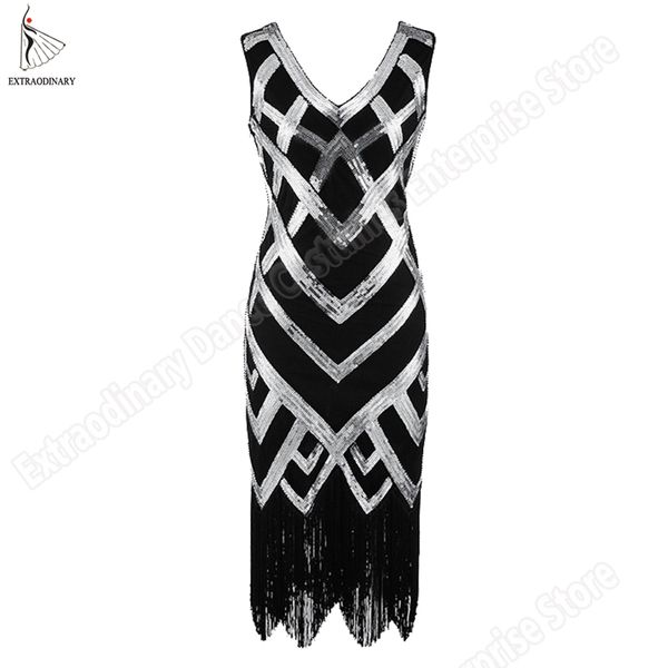 

women 1920 vintage flapper dress gatsby sequin charleston deco art double dress fringe great party sleeveless costume, White;black