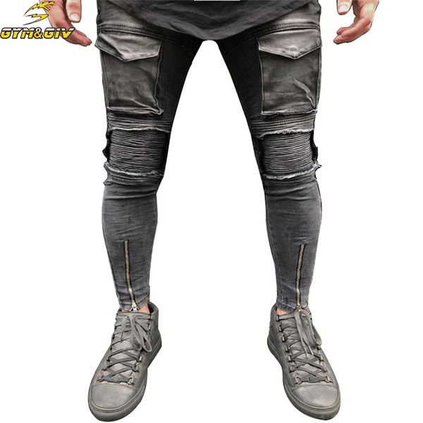 2018 new gray jeans men hem zipper stretch knee ripped biker jeans men hole hip hop brand skinny pleated patchwork male pants, Blue
2018 new gray jeans men hem zipper stretch knee ripped biker jeans men hole hip hop brand skinny pleated patchwork male pants, Blue