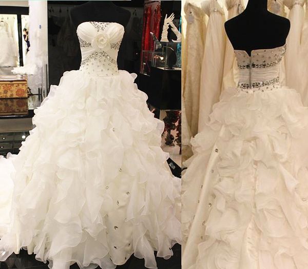 generous ball gown wedding dresses strapless beads crystal with hand made flowers pleats ruffles wedding dress vestido de noiva, White
generous ball gown wedding dresses strapless beads crystal with hand made flowers pleats ruffles wedding dress vestido de noiva, White