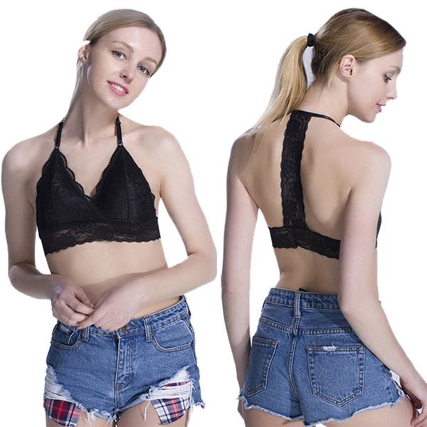women sports bras for fitness yoga running lace wire padded halter straps seamless blackless sports bra #3j11, White;black
women sports bras for fitness yoga running lace wire padded halter straps seamless blackless sports bra #3j11, White;black