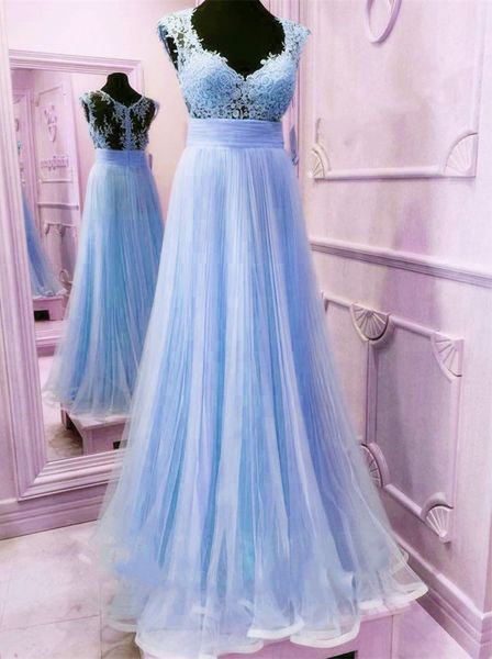 selling sky blue cap sleeves tulle floor length prom dresses evening dress with appliques for women, Red
selling sky blue cap sleeves tulle floor length prom dresses evening dress with appliques for women, Red