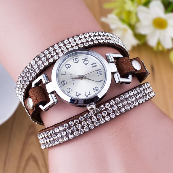 fashion bracelet watch female woman lady retro clock quartz rhinestone leather round bracelet leather strap wristwatch, Slivery;brown
fashion bracelet watch female woman lady retro clock quartz rhinestone leather round bracelet leather strap wristwatch, Slivery;brown