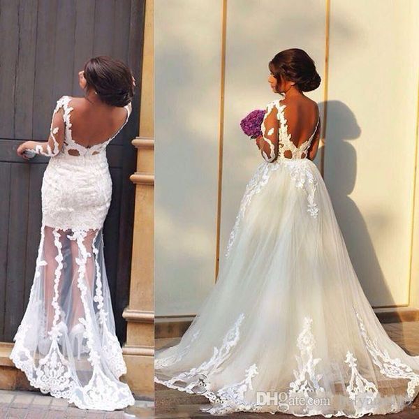 new boho lace wedding dresses with detachable train jewel neck appliques wedding dress long sleeves backless bridal gowns robe de mariee, White
new boho lace wedding dresses with detachable train jewel neck appliques wedding dress long sleeves backless bridal gowns robe de mariee, White