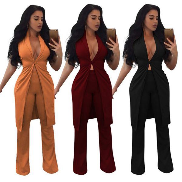 new fashion women two piece set long vest v-neck sleeveless flare pants casual coat trousers set solid outfit outerwear, White;black
new fashion women two piece set long vest v-neck sleeveless flare pants casual coat trousers set solid outfit outerwear, White;black