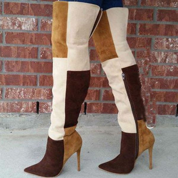 spring multicolor suede leather patchwork thigh boots thin heel side zipper over knee knight boots ladies pointed toe botas, Black
spring multicolor suede leather patchwork thigh boots thin heel side zipper over knee knight boots ladies pointed toe botas, Black