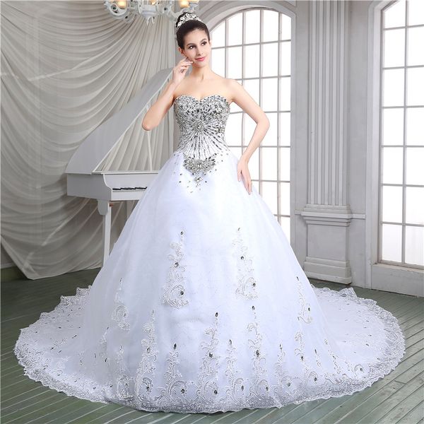 new sweetheart with bling crystals ball gowns floor length tulle long wedding party bride dresses for women wedding dresses dh4228, White
new sweetheart with bling crystals ball gowns floor length tulle long wedding party bride dresses for women wedding dresses dh4228, White