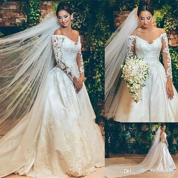 modest 2019 ivory long sleeves wedding dresses a line church bride wedding gowns a line off shoulder applique long robe de marriage, White
modest 2019 ivory long sleeves wedding dresses a line church bride wedding gowns a line off shoulder applique long robe de marriage, White
