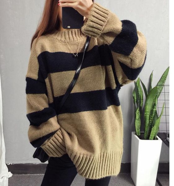 send spring new style korean round collar set head sweater loose and comfortable stripe coat, White;black
send spring new style korean round collar set head sweater loose and comfortable stripe coat, White;black