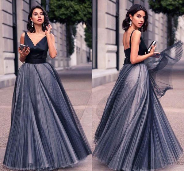 v neck backless prom dresses a line long floor length tulle dresses party evening plus size formal gown, Black
v neck backless prom dresses a line long floor length tulle dresses party evening plus size formal gown, Black