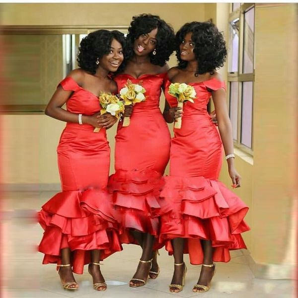 plus size mermaid bridesmaids dresses for black girl off shoulder tea length maid of honors dresses tiered satin wedding party gowns, White;pink
plus size mermaid bridesmaids dresses for black girl off shoulder tea length maid of honors dresses tiered satin wedding party gowns, White;pink