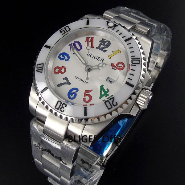 bliger sapphire glass luminous colorful marks 40mm white dial green ceramic date magnifier automatic movement men's watch b106, Slivery;brown
bliger sapphire glass luminous colorful marks 40mm white dial green ceramic date magnifier automatic movement men's watch b106, Slivery;brown