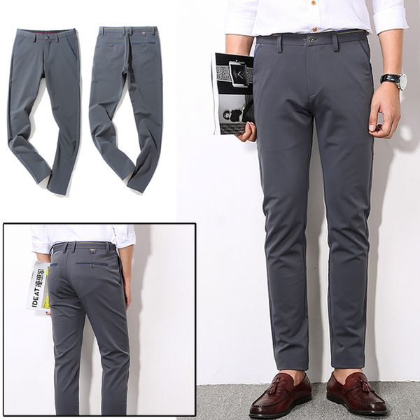 slim stretch male casual trousers men casual pants business trousers, Black