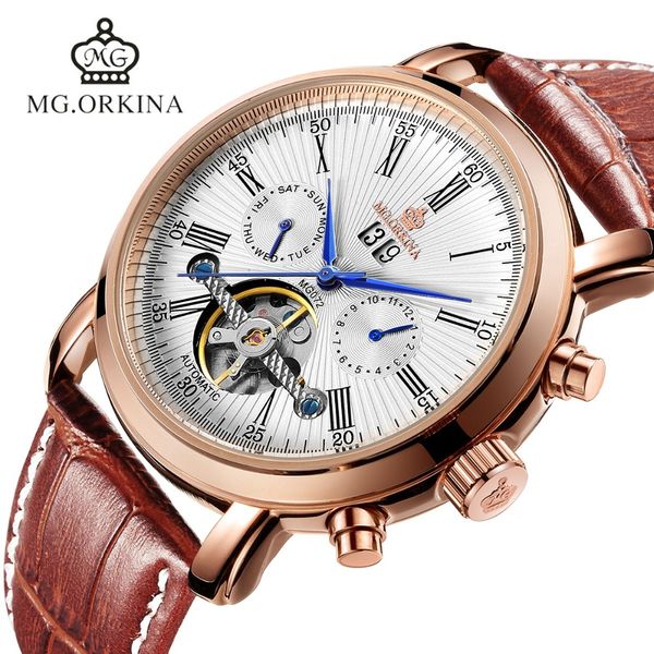 2018 automatic leather watch self wind clock men business mechanical rose gold plated week date display wrist watches, Slivery;brown
2018 automatic leather watch self wind clock men business mechanical rose gold plated week date display wrist watches, Slivery;brown