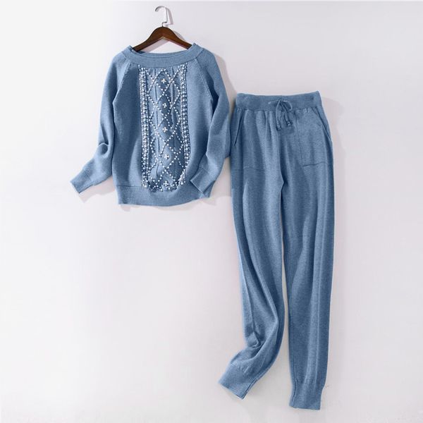 women's peals sweater trousers suits solid casual long sleeve knitted sashes bow pocket pants autumn winter fashion female sets, White
women's peals sweater trousers suits solid casual long sleeve knitted sashes bow pocket pants autumn winter fashion female sets, White