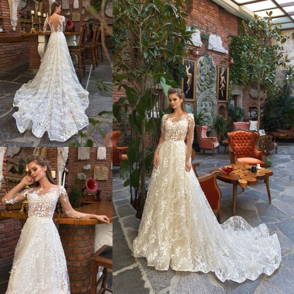 2019 eva lendel new arrival wedding dresses lace elegant long sleeve vintage applique bohemian bridal gowns custom made a line wedding dress, White
2019 eva lendel new arrival wedding dresses lace elegant long sleeve vintage applique bohemian bridal gowns custom made a line wedding dress, White