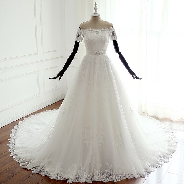 ivory court train wedding dresses strapless short sleeves lace-up back lace wedding dresses sparkling sash bridal gowns plus size 2018, White
ivory court train wedding dresses strapless short sleeves lace-up back lace wedding dresses sparkling sash bridal gowns plus size 2018, White
