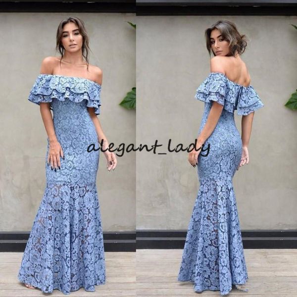 dusty blue lace mermaid evening pageant dresses with ruffles off shoulder 2018 full lenght women runway party prom formal gown cheap, Black;red
dusty blue lace mermaid evening pageant dresses with ruffles off shoulder 2018 full lenght women runway party prom formal gown cheap, Black;red