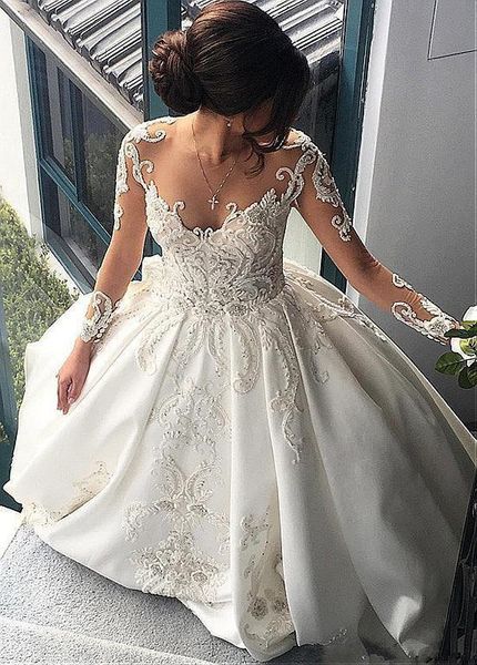princess long sleeve ball gown wedding dress satin crystal new beads lace romantic bridal custom size handmade appliques see through castle, White
princess long sleeve ball gown wedding dress satin crystal new beads lace romantic bridal custom size handmade appliques see through castle, White