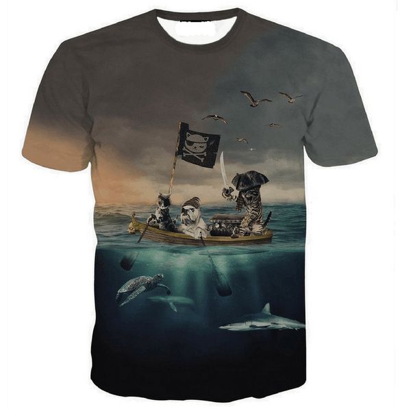 fashion pirate cat dog t-shirt funny 3d print women/men short sleeve summer t-shirt casual k56, White;black 
fashion pirate cat dog t-shirt funny 3d print women/men short sleeve summer t-shirt casual k56, White;black
